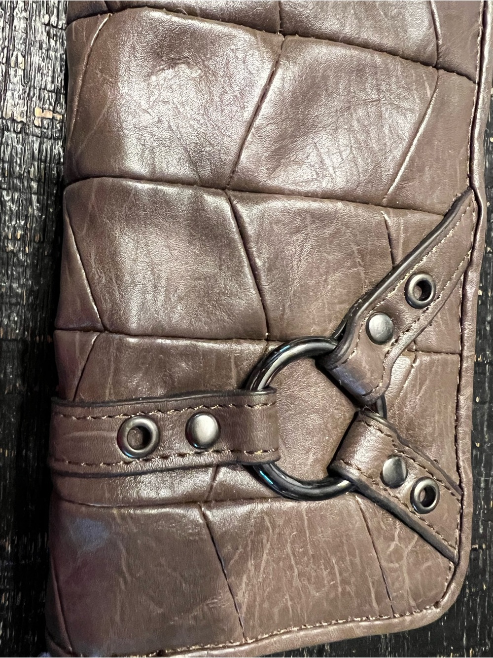Clarks Brown Quilted Ring-Accent Zip Wallet - Picture 5 of 5